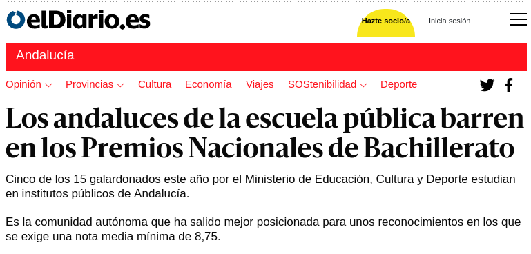 Los andaluces de la escuela pública barren en los Premios Nacionales de Bachillerato